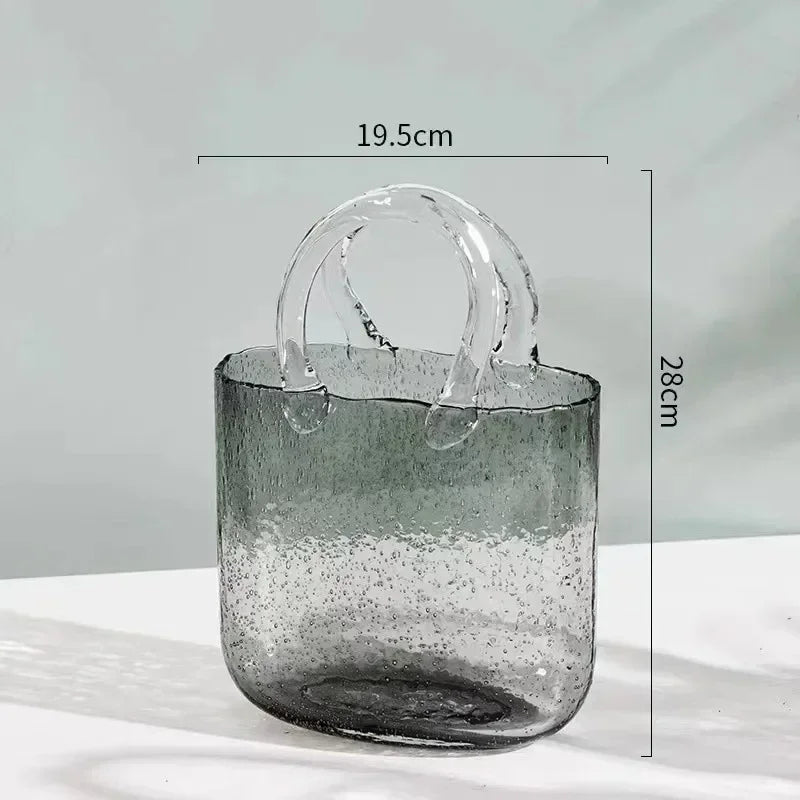 Ins Creative Vase Large Capacity Juice Glass Cup Water Raised Flower Arrangemen Handbag Glass Vase Fish Farming Vases Decor
