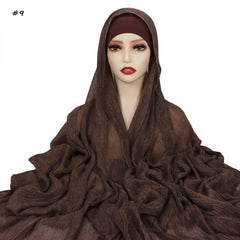 Ramadan Crinkle Rayon Hijabs with Cap Muslim Hijabs for Women Shawls Solid Instant Headscarf Wraps Stripe Islamic Turban Foulard