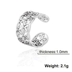 EUEAVAN Flower of Life Ring Stainless Steel Sacred Geometry Archangel Metatron Ring Adjustable Amulet Jewelry Gift Wholesale