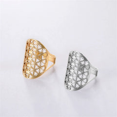 EUEAVAN Flower of Life Ring Stainless Steel Sacred Geometry Archangel Metatron Ring Adjustable Amulet Jewelry Gift Wholesale