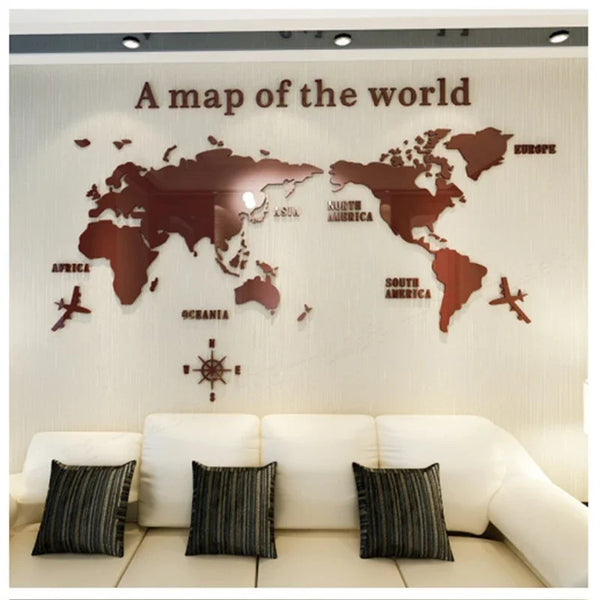 World Map Acrylic 3D Solid Crystal Bedroom Wall Living Room Classroom Stickers Office Wall Background Decoration Stickers
