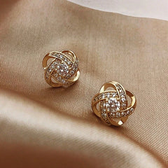 14K Gold Zircon Pearl Twist Stud Earrings for Women