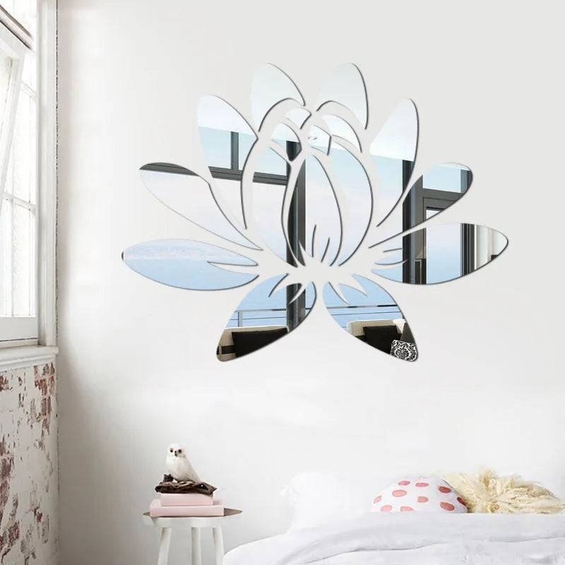 Lotus 3D Mirror Wall Art Sticker Home Living Room Bedroom Office Hallway Wall Decor Acrylic Mirror Reflective Wall Sticker
