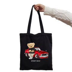 Black White Bear Print Shopper Tote for Women