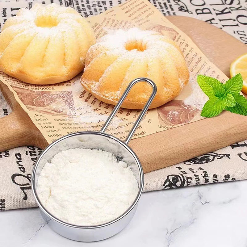 Stainless Steel Flour Sieve Fine Mesh Strainer Baking Flour Sifter With Handle Handheld Coffee Powder Mesh Sieve Baking Tools Kitchen Tools, Cooking Utensils
