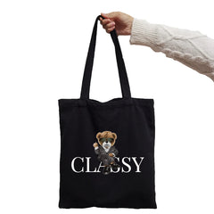 Black White Bear Print Shopper Tote for Women