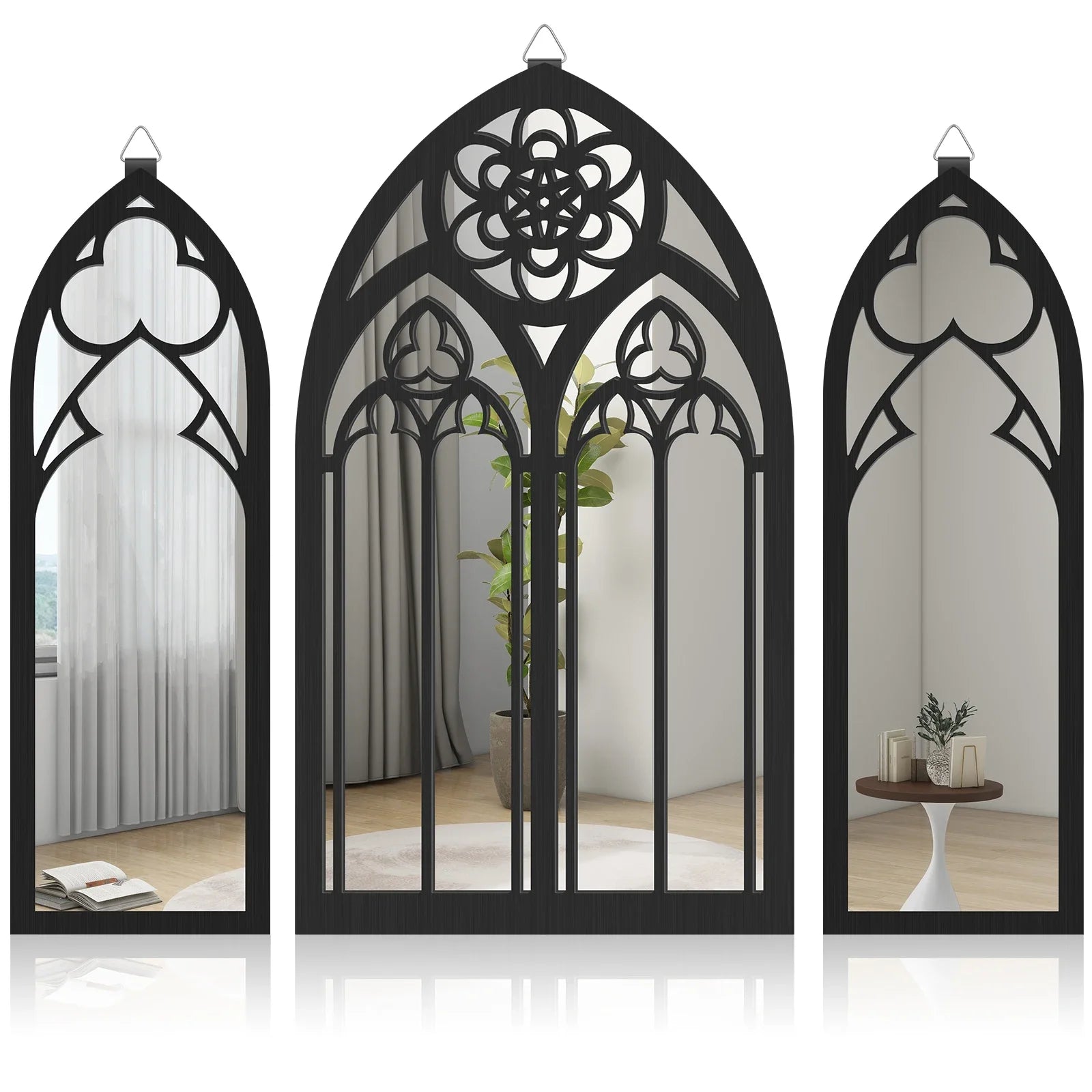 3Pcs Gothic Mirrors Wall Decor Vintage Cathedral Arch Frame Mirror Home Decorative Mirror Bedroom Living Room Art Wall Decor