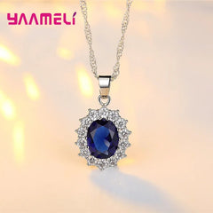 925 Sterling Silver Plated Princess Oval Zircon Jewelry Set – Necklace, Earrings & Ring