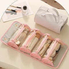 Foldable Leather Travel Cosmetic Bag Large Capacity Portable Women Makeup Case Waterproof Toiletry Makeup Organizer Storage Bag
