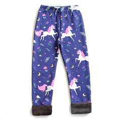 Girls Warm Plush Long Pants for Autumn Spring Cartoon Butterfly Striped Soft Cozy Leggings Fleece-Lined Bottoms Kids Casual Wear