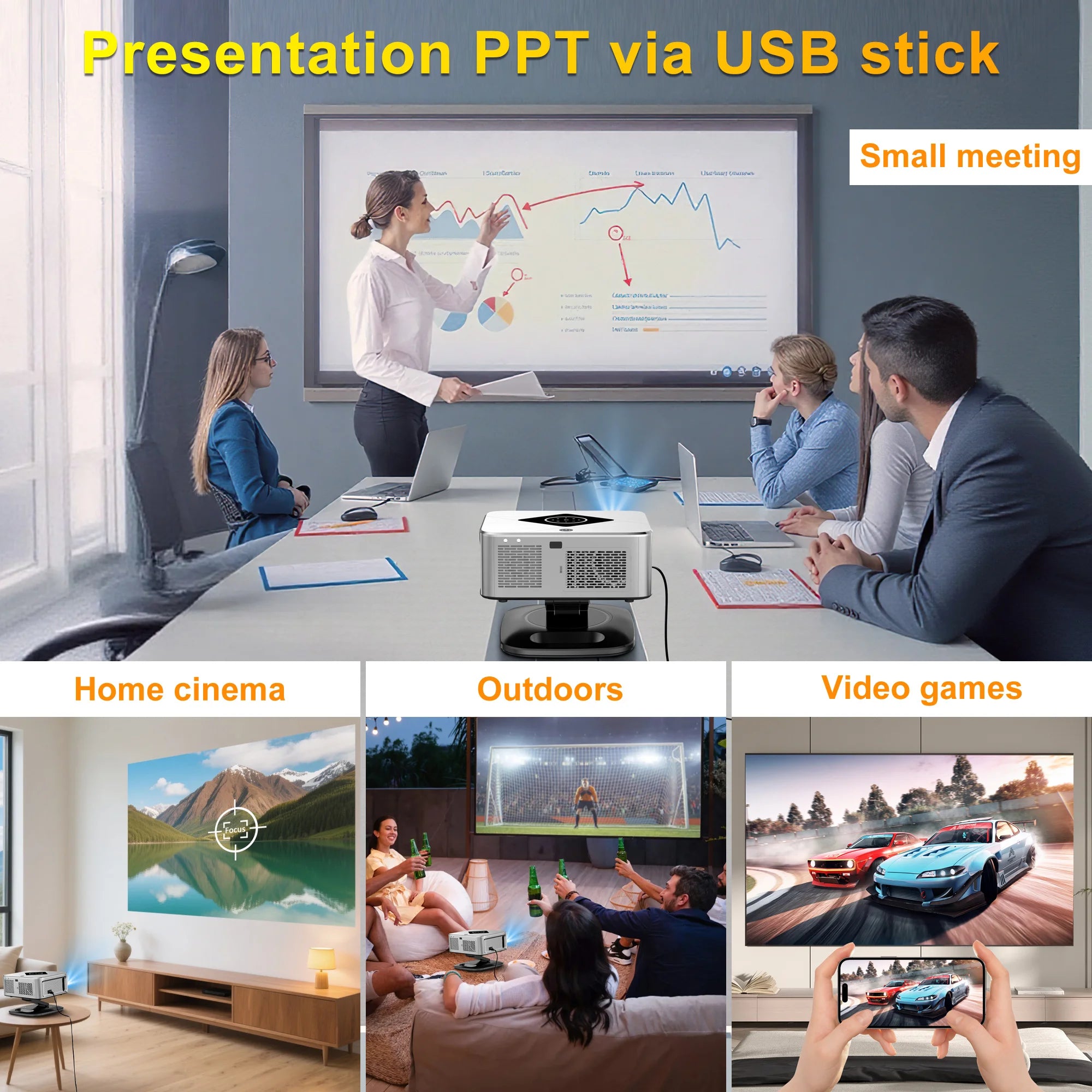 HORLAT 40000Lumens LCD Projector 3D Cinema LED Beamer Full HD 1080P 4K Video Auto Focus Keystone Home Theater 5G WiFi Proyector