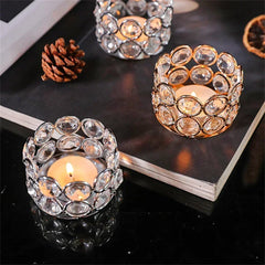 Crystal Tealight Candle Lantern Holders Crystal Candlestick Desktop Candlelight Dinner Prop Metal Ornament Candle Holder