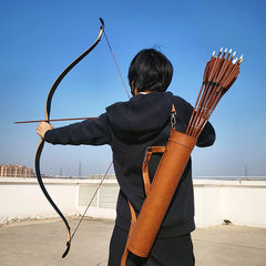 1 pc Archery Quiver Faux Leather Arrow Holder Bow and Arrow Case Pockets Hunting Arrow Tube for Outdoor Hunting Shooting