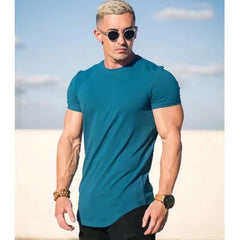 Muscle training T-shirt Men's Summer Workout short sleeve T-shirt High Quality cotton fitness Men T-shirt Gym Solid color Tops