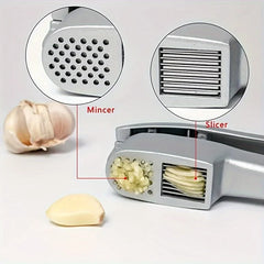 Garlic Press & Slicer 2 in 1 - Aluminium Garlic & Ginger Mincer and Slicer - with Slicing and Grinding - Kitchen Cooking Tools