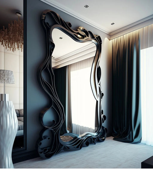 Wave Full Length Mirror Aesthetic Irregular Body Mirror Nordic Large Velvet Standing Wall Mirror for Bedroom Living Room Decor