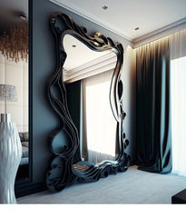 Wave Full Length Mirror Aesthetic Irregular Body Mirror Nordic Large Velvet Standing Wall Mirror for Bedroom Living Room Decor