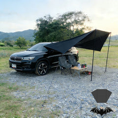 Bat Shape Car Side Awning Black Coating Tarp 2x3 Outdoor Waterproof Camping Black Coated Car Rear Shelter Tent for SUV Van Sedan
