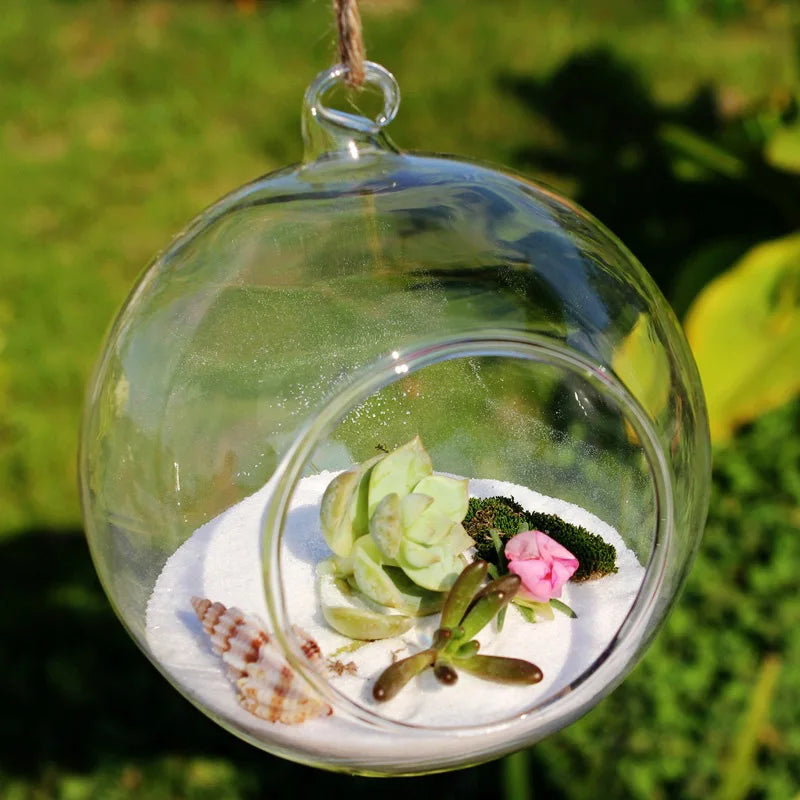 8/10/12/13.5Cm Transparent Glass Candle Holder Flower Hanging Ball Vase Terrarium Tea Light Candlestick Home Wedding Party Decor