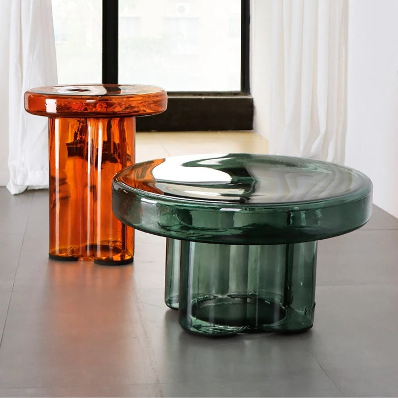 Artistic Glass Coffee Table, Creative Design End Tables for Living Room , Stylish Accent Tea Table with Various Sizes & Colors Living Room Furniture