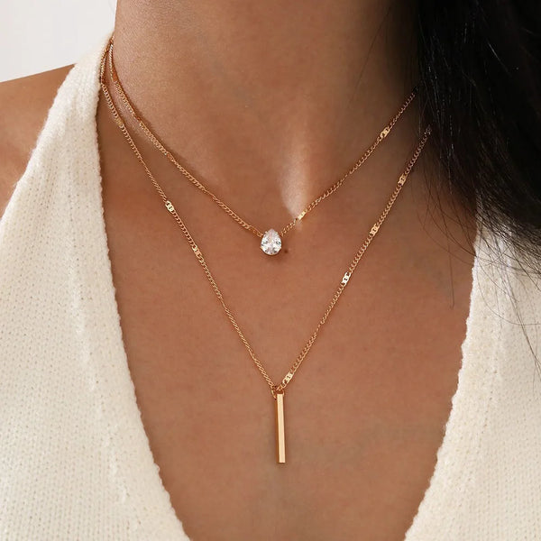 Trendy Zircon Pendant Necklace Multilayer Chain Choker Fashion Female Party Shiny Jewelry Gift