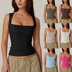 Women’s Square Neck Sleeveless Crop Tank Top – Y2K Style