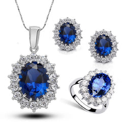 925 Sterling Silver Plated Princess Oval Zircon Jewelry Set – Necklace, Earrings & Ring