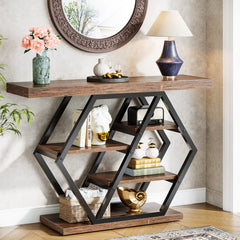 Tribesigns Console Table, 39.4-Inch Entryway Table with Thickened Tabletop, 4- Tier Industrial Narrow Hallway Sofa Table Living Room Furniture