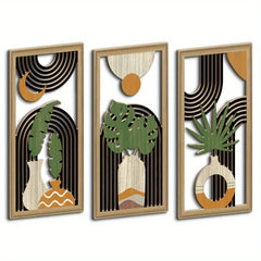 3pcs Boho style Hollow Wood Retro Rustic Leaf Pattern Wall Hanging Art Living Room Bedroom Wall Hanging Home Decoration
