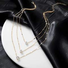Trendy Zircon Pendant Necklace Multilayer Chain Choker Fashion Female Party Shiny Jewelry Gift
