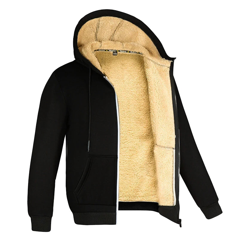 Men Winter Lambswool Hooded Fleece Jacket –  Warm Casual Coat
