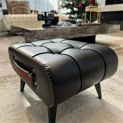 PU Leather Small Ottoman Foot Stool with Wood Legs