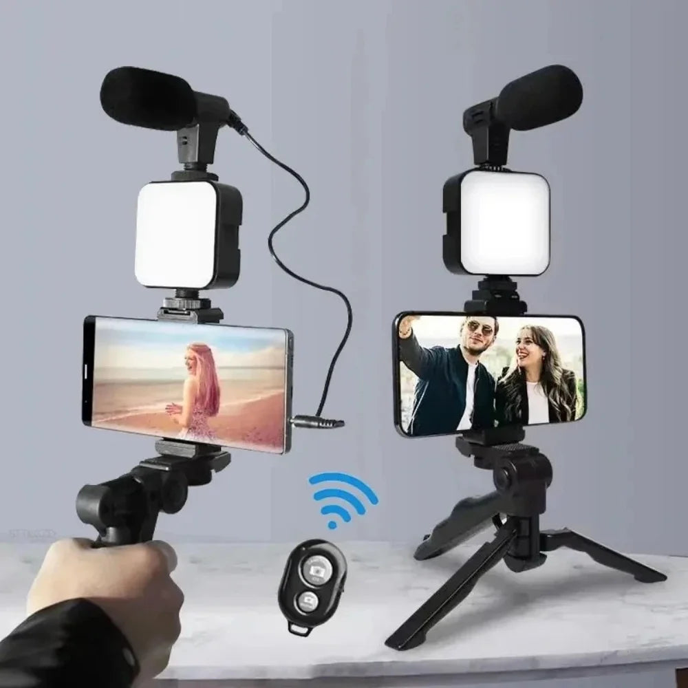 Smartphone Vlogging Kit – Tripod, Mic & LED Light Set