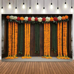 Indian Marigold Curtain Photography Background Puja Ganpati Pooja Traditional Wedding Birthday Party Home Decor Photo Backdrop