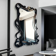 Wave Full Length Mirror Aesthetic Irregular Body Mirror Nordic Large Velvet Standing Wall Mirror for Bedroom Living Room Decor