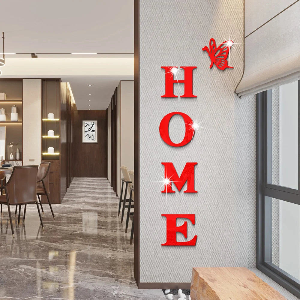 HOME Home Logo 3D Mirror Wall Sticker Butterfly Acrylic Mirror Wall Sticker 5PCS Art Entrance Decoration Home Decoration