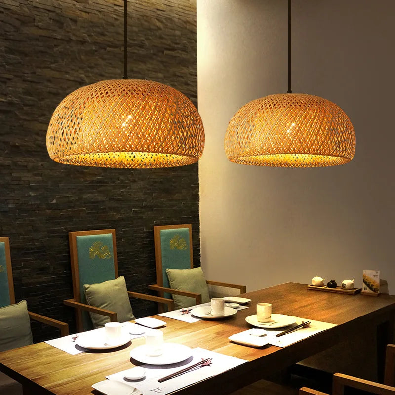 30cm Bamboo Rattan Pendant Lamp – Handwoven E27 Light Home Decor