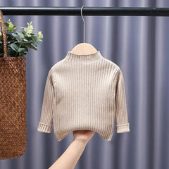 High Neck Baby Sweaters Autumn Winter Kids Boys Girls Long Sleeve Pure Color Knit Sweater Baby Kids Boys Girls Pullover Sweaters