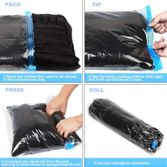 4 Packs Space Saver Compression Bags No Pump Needed - Vacuum Seal Storage Bags for Clothing Travel Camping Essentials