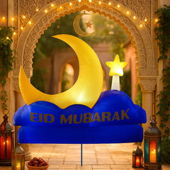 7FT Ramadan Mubarak Inflatable Blue Crescent Decor Yellow Star Islamic Holiday  Decorative Supplies Ramadan Inflatable For Yard