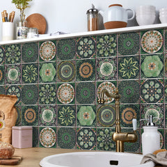 24 pieces of Mandala Retro Pattern Glossy Self-adhesive Tile Stickers for Kitchen and Bathroom Removable Waterproof Wall Sticker Home Decor