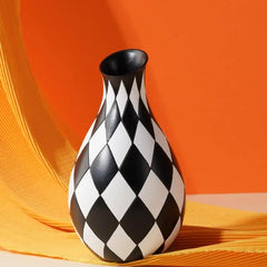 Black and White Checkered Vase, Aesthetic Modern Ins Cool Flower Vases for Home Decor, Entryway Table, Centerpieces Decoration