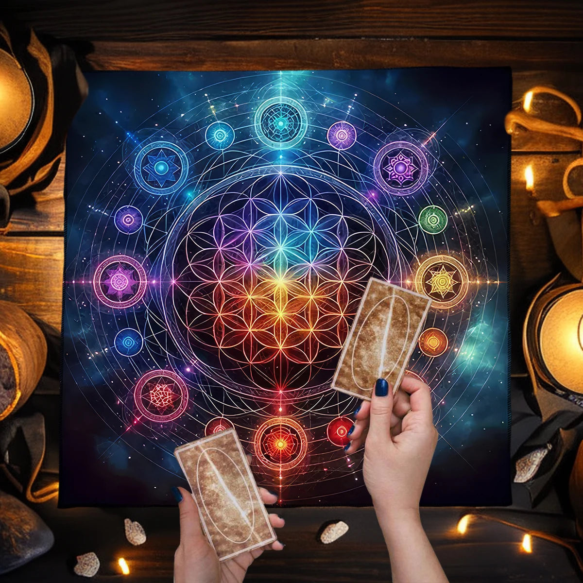 Tarot Tablecloth Mandala Flower Of Life Altar Cloth For Divination Meditation Circle Galaxy Tarot Mat Spiritual Oracle Card Pad