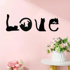 Black Cat Wooden Wall Art – Love-Themed Home Decor for Cat Lovers