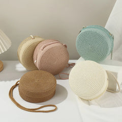 Minimalist Straw Bag Round Crossbody Purse Women Shoulder Vocation Style Handbag