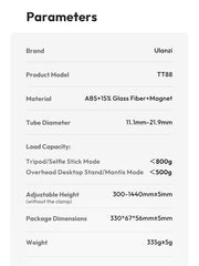 Ulanzi TT88 1.44M Overhead Selfie Stick Phone Tripod with Magnetic Clamp Wireless Remote Extension Tripod for LiveStreaming Vlog