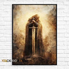 King Arthur and Excalibur Sword in The Stone Sikh Kirpan Sword Excalibur Hilt Poster Canvas Painting Wall Pictures Home Decor