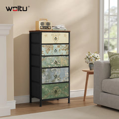 WOLTU Fabric Chest of Drawers with 5 Drawers Storage Organizer Sideboard Vintage Narrow Drawer Cabinet for  Kitchen Hallway Home Bedroom Furniture