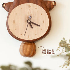 Creative Totoro Wall Clock Solid Wood Cute Living Room Pendulum Hanging Wall Decoration Wall Clocks Ins Style Home Decor Gift