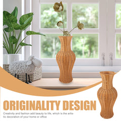 Imitation Rattan Floor Vase Tall Decorative Woven Plastic Vase for Home Flowers Wedding Photo Prop Simple Natural Style